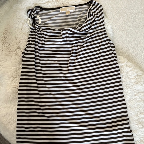 Michael Kors Striped Sleeveless Drape-Neck Top with Logo Ring Detail – Size S - Picture 5 of 5